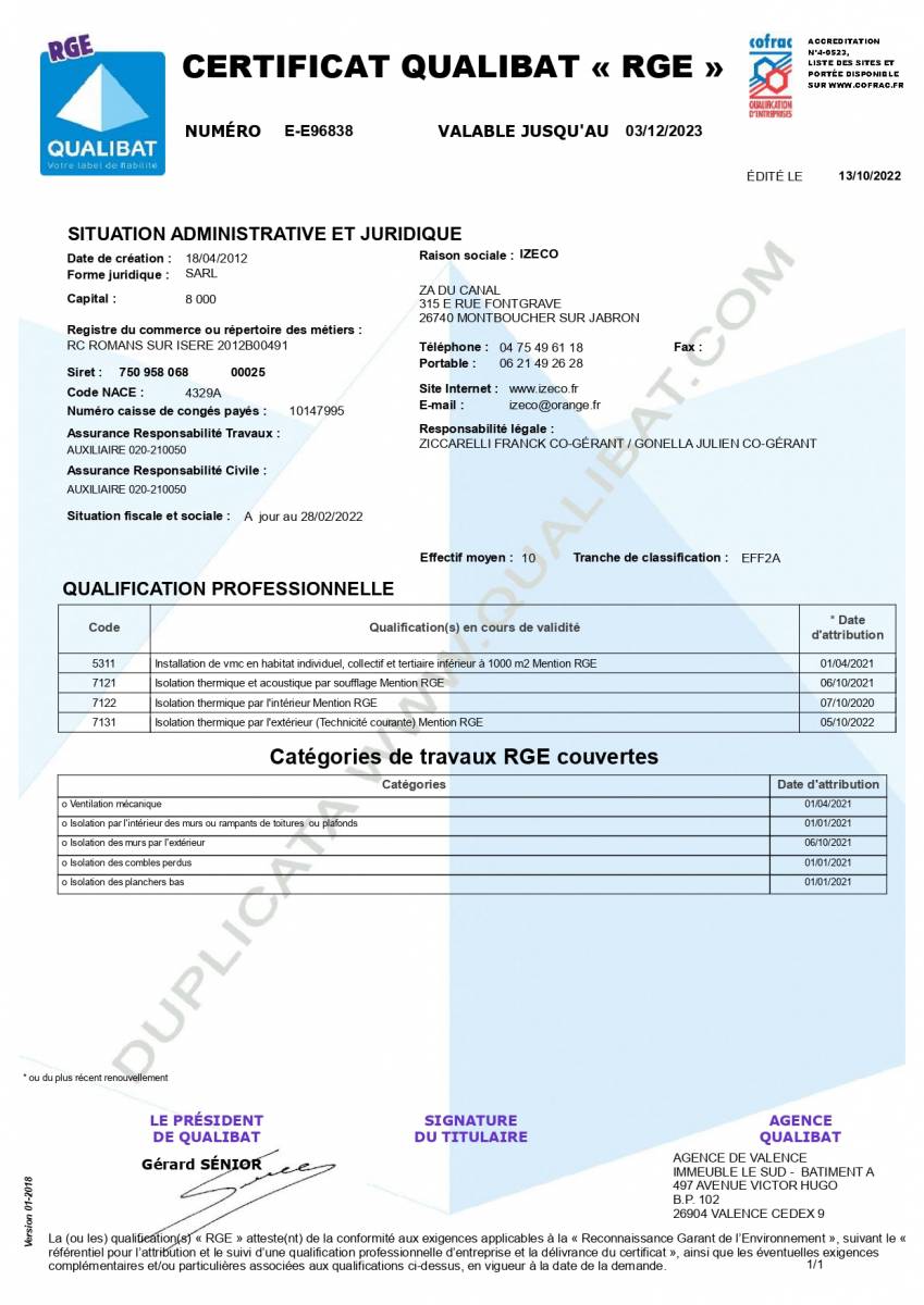 IZECO fait-elle partie de la liste des entreprises agréées pour l'isolation extérieure avec primes à Pierrelatte 26700?